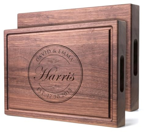 Straga Handmade XL Chopping Block Personalized Round Stamp Design #001-Wedding Gift for Couple-Housewarming & New Home Closing Present-Appreciation-Award-Gift for Parents-Wife-Husband