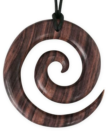 Fly Style Damen Halskette - XL Spirale Holz Anhänger - Amulett Kette - Boho Schmuck
