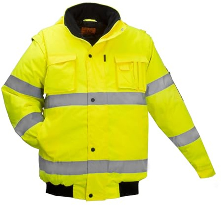ART.MAS Winterjacke Arbeitsjacke Pilotenjacke Warnweste Warnschutzjacke 2in1(FLASH-SH-J-GELB) (3XL)