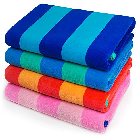 Softerry Strandhandtuch, extra weich, 76 x 152 cm, Cabana-Streifen, für Hotels, Pool und Resort, saugfähig, 100% Baumwolle, Baumwolle, Royal-tur-rot-pink, 4er-Packung