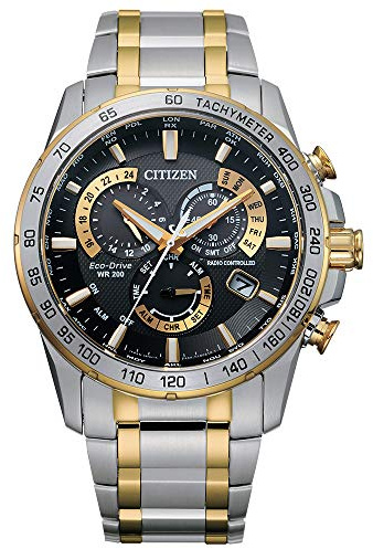 Citizen Men's Eco-Drive Sport Luxury PCAT Chronograph Watch in Two-Tone Stainless Steel, Black Dial, 42mm (Model: CB5894-50E)