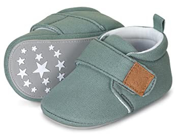 Sterntaler Krabbelschuhe uni - Baby Schuhe aus Canvas mit Klettverschluss - Baby und Kleinkind Hausschuh - aufgenähte Sternen Sohle rutschfest - Unisex Sneaker mit Jersey Futter - steingrün, Größe 22