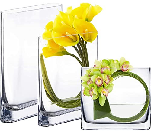 CYS EXCEL 3 jarrones de vidrio para libros (altura: 15,2 cm, 20,3 cm, 25,4 cm) | Jarrón rectangular moderno para centro de mesa de boda