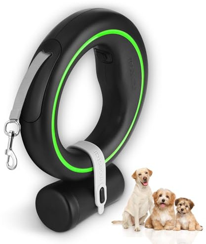 moestar Hundeleine Ausziehbar mit Kotbeutel Rollleine Kleine Hunde Leicht Hands Free Einziehbare Hundeleine 3m für Mittlere Kleine Hunde(Schwarz/Grün)