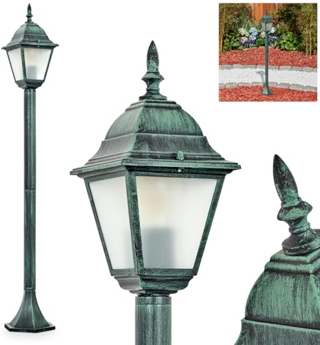 Lampada da sentiero per esterni Naofe, lampada da sentiero in metallo/vetro in nero-verde/vetro lattiginoso, altezza 104 cm IP44, 1 x E27, senza lampadina/e