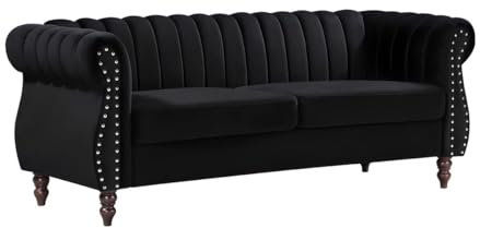 Vente-unique-Chesterfield-Sofa - 3-Sitzer - Samt - Schwarz - Trumbo