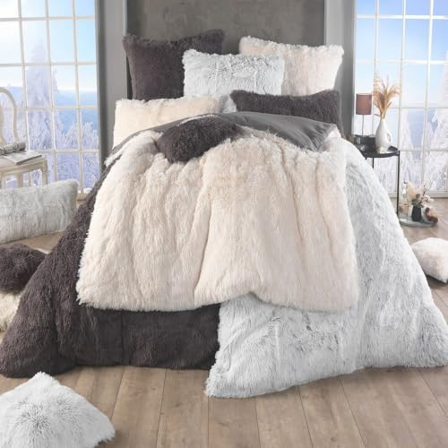 MALIKA Polar Flokati Bettwäsche 135x200 - Kuschelig Warm - Fleece Plüsch - Cashmere-Touch Flauschige Winter Bettbezu Set + 80x80 Kissenbezug, Farbe:Anthrazit, Größe:135x200 + 80x80