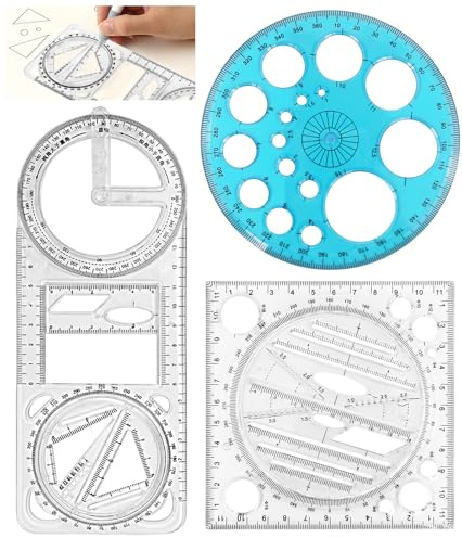 Sheryl&Rain 3 Pièces Règle Géométrique Multifonctionnelle, Normographe Geographie, Règle de Dessin Mathématique Gabarit, Outil de Mesure de Gabarit de Dessin Géométrique pour Bureau et Ecole