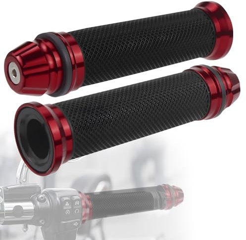 Puños de Manillar 2 Piezas para Moto 22mm 24mm - Empuñadura de Goma para Motocicleta, Scooter, Quad, Cruiser, Off Road (Rojo)