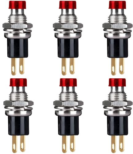 RUNCCI-YUN 6Pcs Self-locking 7mm Mini Push Button Switch SPST Latching Type ON/OFF 2 Pin Round Button 3V-6V-12V-24V-230V/1.5A Mini Switch for Model Railway Hobby(red)
