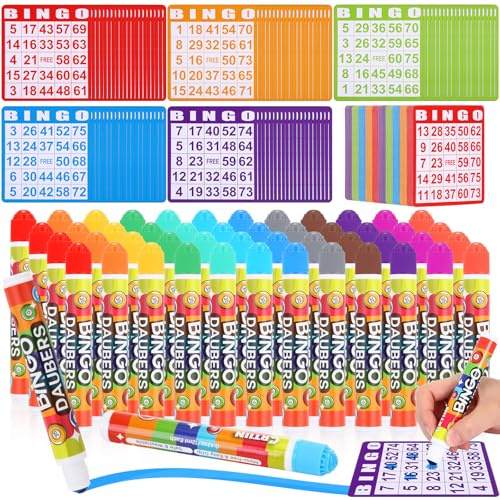 Crtiin 148 Pack Game Cards and Dot Daubers Set Includes 100 Bingo Cards and 48 Dot Markers Supplies Calling Card Set for Large Groups, Parties, Family Gathering Activity, Game Night