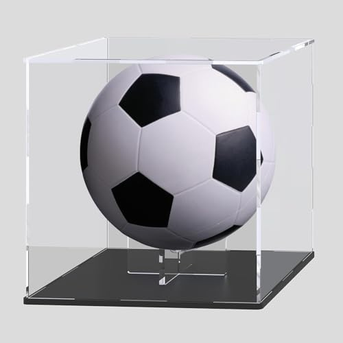 Vitrine en acrylique avec support de balle noir et transparent, boîte de présentation en acrylique transparent pour football, volleyball, handball et dodgeball