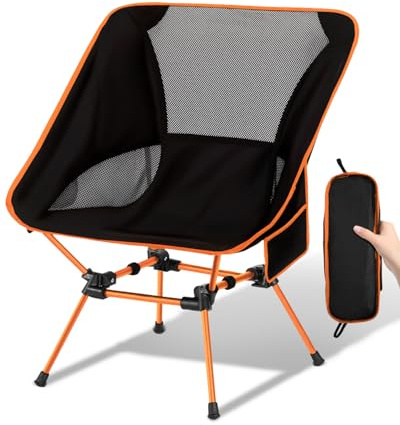 Trongle Ultra Lightweight Camping Chair for Adults, Portable Camping Chairs with Pocket & Carry Bag, Compact Heavy Duty Folding Chairs for Travel, Backpacking, Hiking, Picnics, Fishing (Orange)