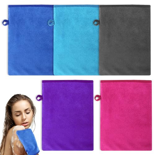 5 Stück Microfaser Waschlappen Gesicht, Weicher Waschhandschuh Frottier, Flauschige Mikrofaser Waschhandschuhe aus Korallensamt,für Abwischen, Reinigen, Baden, Abschminken Gesichtswasche (5 Farben)