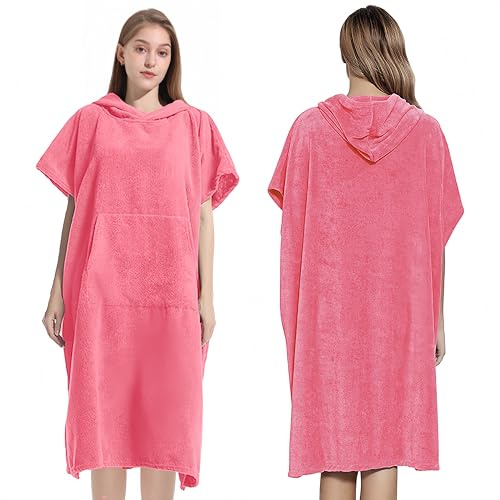 Proumhang Peignoir Poncho avec Capuche - Serviette de Bain Séchage Rapide en Microfibre pour Surf,Natation | Léger et Confortable,Idéal Plage,Piscine,Voyage - Hommes & Femmes Rose Rouge 80cm x 110cm
