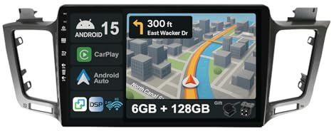 [6+128G] 10.1 bilradio för Toyota RAV4 2013-2018 Android 14 med Wireless Carplay Android Auto DSP Wifi GPS Navi Bluetooth 5.0 FM MirrorLink 360 Kamera-Ingår Backkamera+MIC
