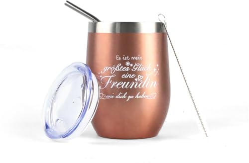 QUTHZZHY Vinmugg rostfritt stål 30 ml, presenter till flickvän, bästa vän presenter jul, vinmugg att gå med lock sugrör, vakuumisolerad termoskopp, för vin, kaffe, champagne
