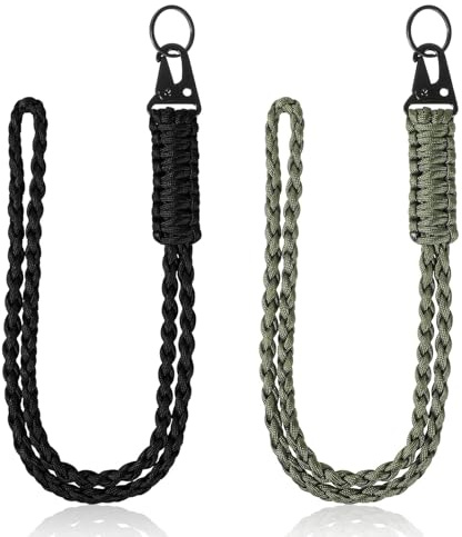 LUMOOM Lot de 2 lanières avec mousqueton, en paracorde, cordon tressé, vert et noir, pour clés, porte-badge, extérieur, camping