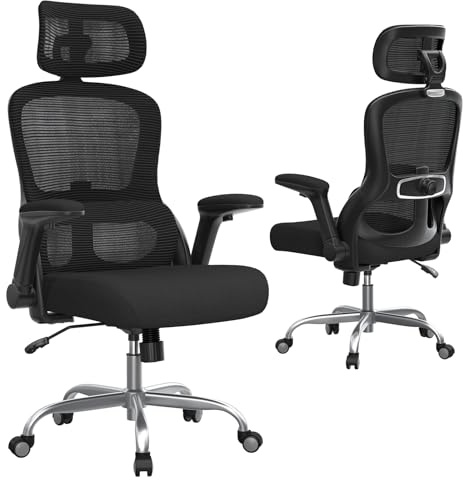 TRALT Bürostuhl Ergonomisch - Bürostuhl - Gaming Stuhl mit Verstellbare Kopfstütze Lordosenstütze Home Office Desk Chair - Schreibtischstuhl Computerstuhl für Große Menschen Mesh-Stuhl 150kg Schwarz