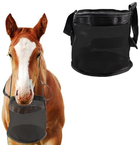 Goowafur alimentación del bolso del caballo, Sacos de alimentación de heno para caballos Alimentador lento, Bolsa de de grano de malla de poliéster con correas ajustables, suministros de