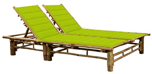 Yisssmeng Lettino da giardino in bambù per 2 persone, con schienale regolabile, doppio lettino da sole con cuscini imbottiti, 200 x 130 cm, per giardino e terrazza