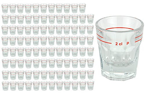 Van Well 96er Set Spirituosen-Glas 2 cl mit Eichstrich - hochwertiges, bruchsicheres Schnapsglas für Partys und Gastronomie