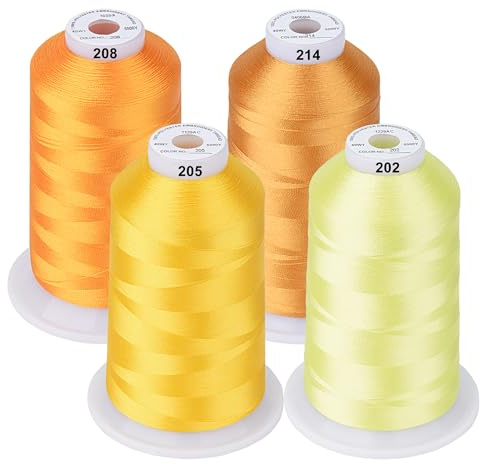 Simthread Lot de 4 bobines de fil à Broder polyester 5000 mètres/Bobine, Couleurs d'or - pour machine Babylock, Janome, Singer, Kenmore