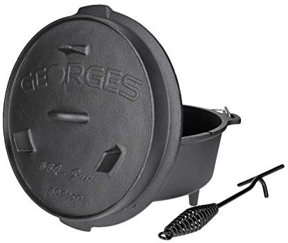 Premium Dutch Oven aus Gusseisen GDP06P (ca. 7,5 Liter) | Füße an Topf und Deckel | Thermometerdurchführung | inkl. Deckelheber | Verschiedene Größen | bereits eingebrannt (preseasoned)