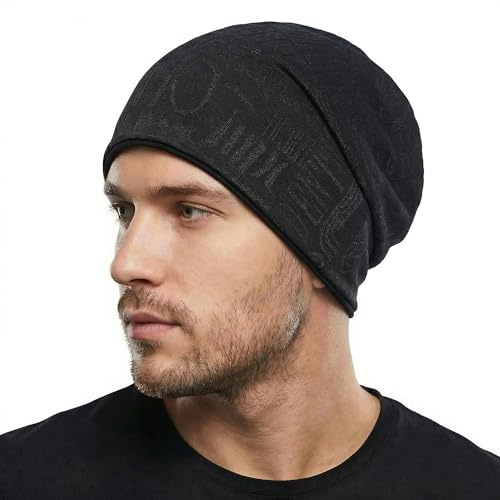 ZLYC Uomo e Donna Berretto in Jersey Leggero Slouch Beanie(Letter Printed Black)