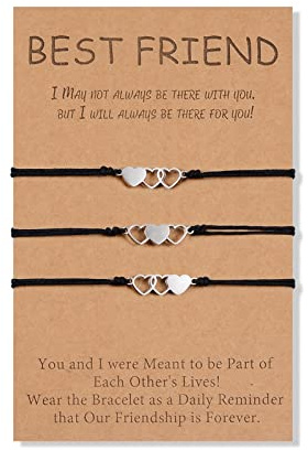 CheersLife 3 Piezas Juego De Pulseras Para Mejores Amigos Pulsera De Deseos De Amistad Pulsera De Corazón a Distancia a Juego Regalos Para Mujeres Niñas Adolescentes Hombres　hermanas