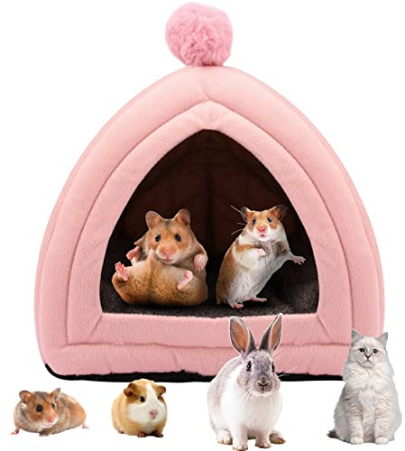 joyflee Small Animal Pet House in Pink, 25x25CM Winter Tent Cave Bed for Cats/Guinea Pigs/Rabbits with Removable Cushion