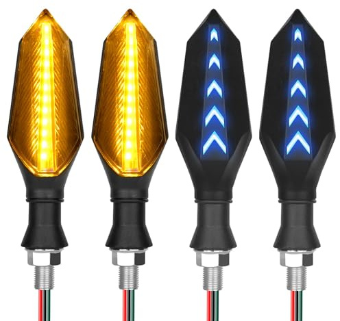 URAQT Indicatori di Direzione per Moto, 4 Pezzi Bicolore LED, 17 LED, 12V Ambra e Blu Luci di Marcia Diurna, Frecce Universali Impermeabili