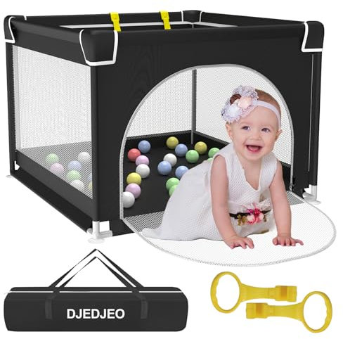 Djedjeo Laufstall Baby 90x90x68cm, Laufgitter Baby Klein Sicherheitsspielplatz Schutzgitter für Kinder mit Weichem Netz,Kinder Laufstall Baby Faltbar Rutschfestem Oxford Bottom Playpen Baby