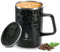 Ideus® Kaffeebecher 470 ml (16 oz), doppelwandige vakuumisolierte Kaffee- und Teetasse aus Edelstahl mit rutschfestem Griff und Schiebemoduldeckel und großem Volumen (Leapord Schwarz)