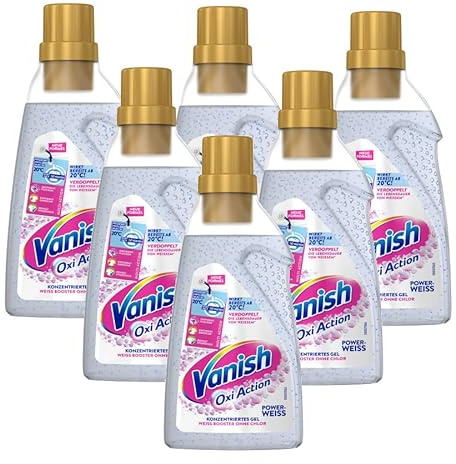 Vanish Oxi Action Powerwhite Gel – 6 x 750 ml – fläckborttagare och tvättboostergel utan klor – för vit tvätt