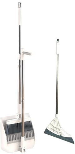 Osuter Escoba y Recogedor, Escoba Giratoria, Cerdas Multicapa, Robot Barredor Mágico, Almacenamiento Vertical, Blanco, Plástico, Silicona, Acero Inoxidable, Madera, Baldosa