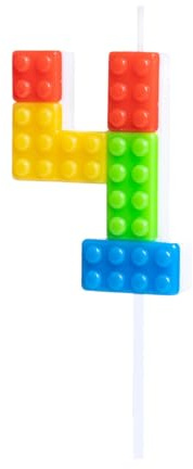 Bougie en forme de chiffre * Briques * avec pied enfichable comme décoration pour anniversaire d'enfant | env. 12,5 x 4 cm | Blocs de décoration de gâteau d'anniversaire pour enfants | Style : chiffre