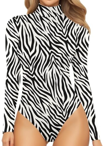 Prontiaduscire Body Donna Maniche Lunghe Collo Alto Elegante Maglia Bodysuit Intimo Snellente - 131 Zebra Bianca S