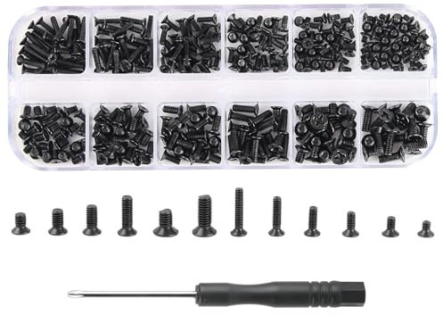 240PCS M2 M2.5 M3 Laptop Screws Repair Kit with Screwdriver, Glasses Screws Repair Kit Set Flat Head Socket Countersunk Head Screw Bolts for Notebook PC Screw Replacement Accessories Black