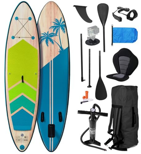 BRAST® SUP Board Tropic | Aufblasbares Stand up Paddle Set | 320x81x15cm | 6 Designs | 5 Jahre Garantie | inkl. Sonderzubehör | 2in1 Paddel Kajak-Sitz Action-Cam-Halterung Fußschlaufe Pumpe Rucksack