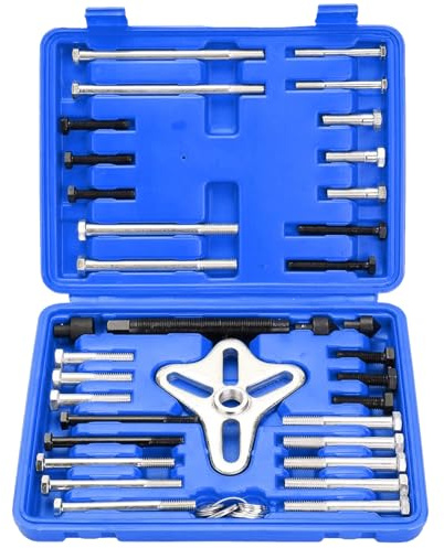 FreeTec 46 Pezzi Estrattore per Volante, 35-95mm Universale Estrattore Bilanciatore Armonico, 2/3 Bracci Estrattori per Smontaggio del Volano Magnetico Moto Auto (Blu)