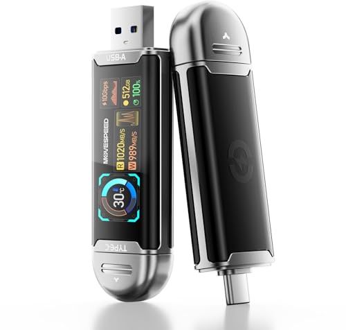 MOVE SPEED 512GB USB Drive with Smart Display 1090MB/s USB 3.2 Gen2 and Type C SSD Memory Stick for ProRes 4K Video iPhone 17/16/15, Android Phone, Windows, Mac, Tablet