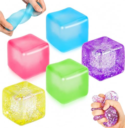 Set 5 Pezzi Cubo Antistress Squishy,Palline Antistress Ice Cube Sensoriali,Fidget Toys per Bambini e Adulti,Sollievo Stress e Ansia,Giocattolo Sensoriale per Autismo,Idea Regalo