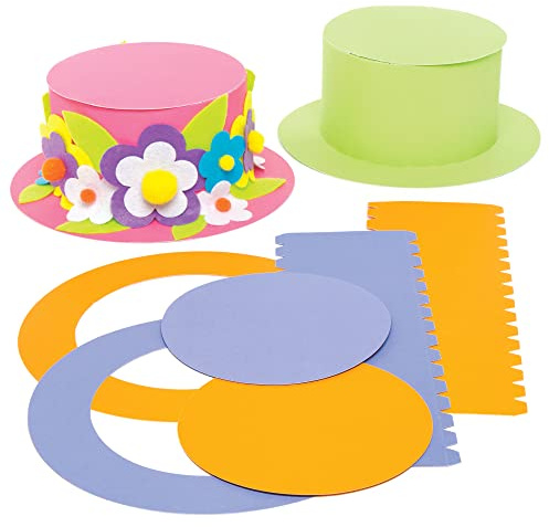 Baker Ross AC735 Coloured Top Hat Craft Kits - Pack of 4, Assorted Colours, Paper Hats, Costume Accessory, Craft Activity