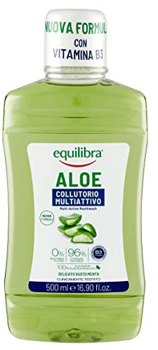 equilibra Igiene Dentale, Aloe Collutorio Multiattivo, Collutorio a Base di Aloe Vera dal Delicato Gusto Menta, Xilitolo e Mentolo per un Alito Fresco, Aiuta a Proteggere da Carie e Tartaro, 500 ml