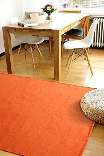 floor factory Moderner Baumwoll Teppich Living orange 160x230cm - waschbarer Webteppich aus 100% Baumwolle
