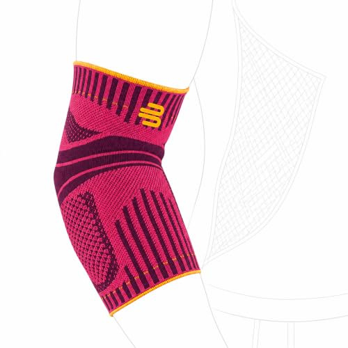 Bauerfeind, armbågsstöd, Sports Elbow Support, Unisex, 1 armbågsbandage som kan användas på vänster och höger armbåge, För bollspel, racketsporter och friidrott, Stabiliserar armbågsleden, Silikondyna, Storlek: XL, Rosa, 11469431950014