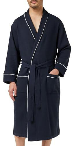 Amazon Essentials Herren Leichter Waffel-Bademantel (Erhältlich In Den Größen Schwer Und Groß), Marineblau, M-L