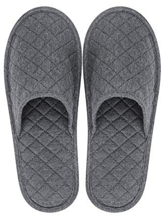 Portable Travel Sandals - Open Toe, Cotton, Spa Hotel, Non-disposable Guest Indoor House Trip Slippers (Deep Grey - closed toe, UK Size 8, Women's, Medium)