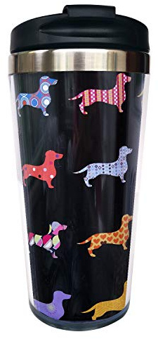 CUAJH Cute Dog Dachshund Travel Coffee Mug for Women Men Thermal Tumbler with Wrap, Lid and Stainless Steel Interior 14 OZ